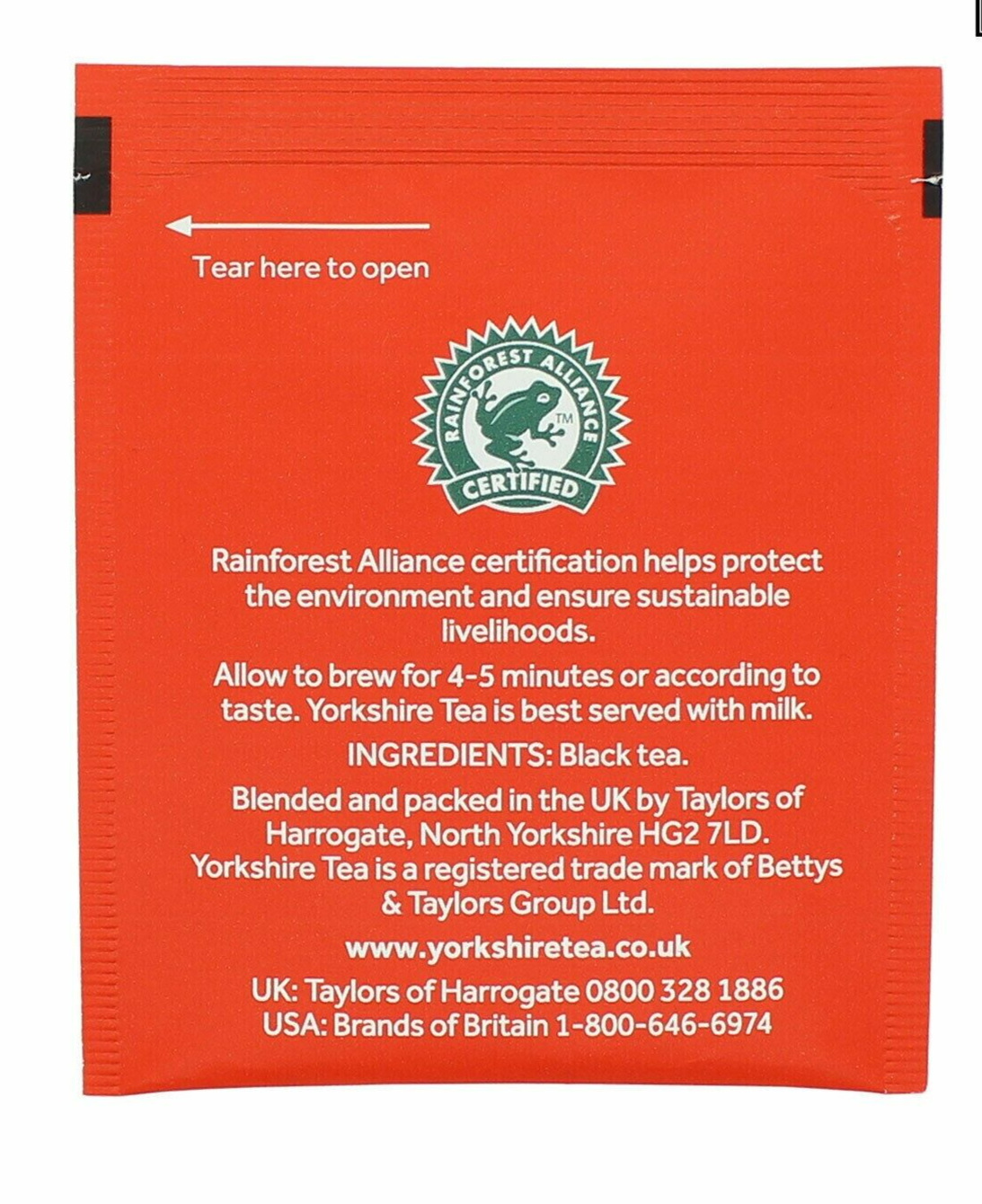 50 x YORKSHIRE Tea Bags SACHETS Individual ENVELOPED Tagged Bag 100% Classic